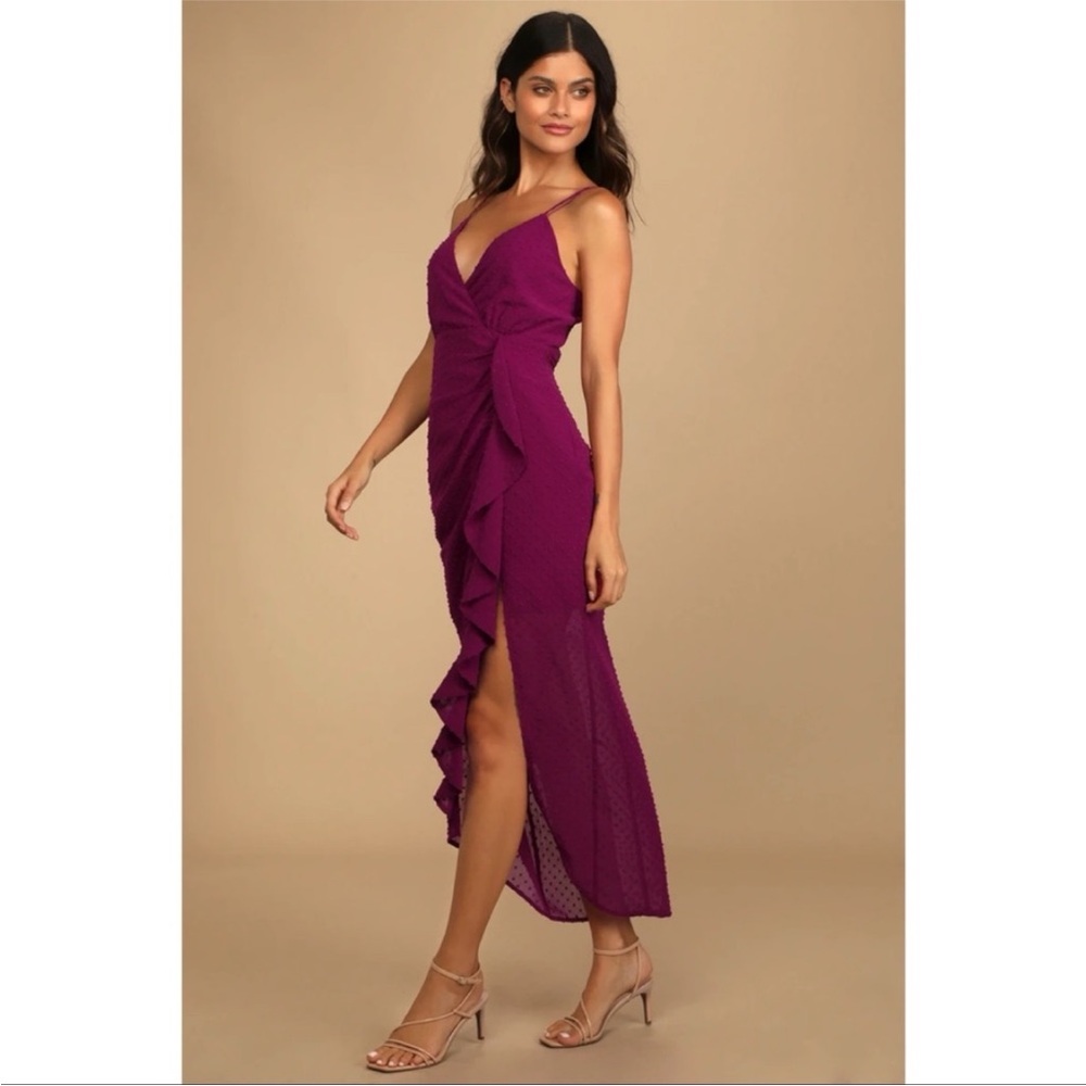 Lulu's Purple High-Low Ruffle Wrap Dress - Picture 4 of 8